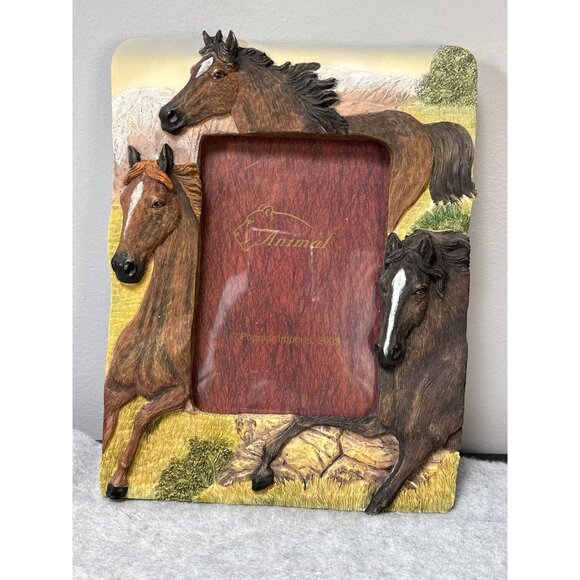 Horse-Themed Resin Photo Frame By Popular Imports 2003 5x7 Inches Brown & Multic - Picture 1 of 7